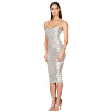 Summer Women's Sleeveless Low Back Straps Sequin Party Dress