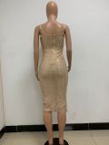Summer Women's Sleeveless Low Back Straps Sequin Party Dress