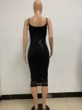Summer Women's Sleeveless Low Back Straps Sequin Party Dress
