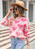 Winter Clothes Sweet Heart Print Round Neck Knitting Shirt Pullover Women's Sweater