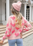 Winter Clothes Sweet Heart Print Round Neck Knitting Shirt Pullover Women's Sweater