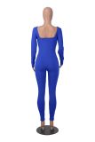 Women's Solid Color Long Sleeve Ribbed Square Neck Low Back Butt Lift Slim Athletic Jumpsuit