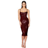 Summer Women's Sleeveless Low Back Straps Sequin Party Dress