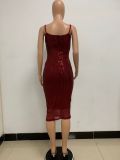 Summer Women's Sleeveless Low Back Straps Sequin Party Dress