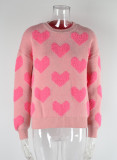 Winter Clothes Sweet Heart Print Round Neck Knitting Shirt Pullover Women's Sweater