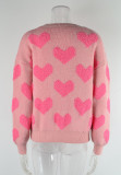 Winter Clothes Sweet Heart Print Round Neck Knitting Shirt Pullover Women's Sweater