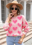 Winter Clothes Sweet Heart Print Round Neck Knitting Shirt Pullover Women's Sweater