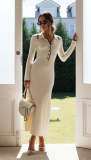 Fashion Turndown Collar Slim Fit Long Sleeve Knitting Dress