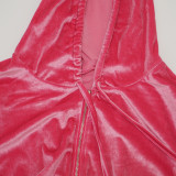 Women's Autumn Solid Velvet Hooded Long Sleeve Tight Fitting Two Piece Tracksuit