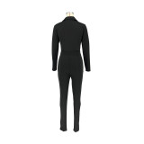 Women's Fall/Winter Solid Color Zip Pocket Cargo Jumpsuit