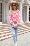 Winter Clothes Sweet Heart Print Round Neck Knitting Shirt Pullover Women's Sweater