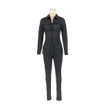 Women's Fall/Winter Solid Color Zip Pocket Cargo Jumpsuit