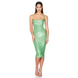 Summer Women's Sleeveless Low Back Straps Sequin Party Dress