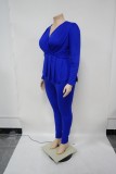 Africa Plus Size Women's Deep V Neck Long Sleeve Pencil Pant Set