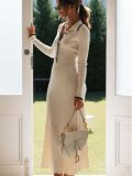 Fashion Turndown Collar Slim Fit Long Sleeve Knitting Dress