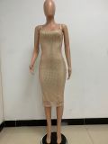 Summer Women's Sleeveless Low Back Straps Sequin Party Dress
