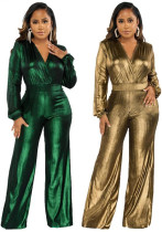 Sexy V Neck Shiny Long Sleeve Ladies Jumpsuit Sexy V Neck Shiny Long Sleeve Ladies Jumpsuit