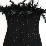 Women Sexy Off Shoulder See-Through Sequin Dress