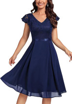 Women Lace Cutout Chiffon Dress