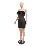 Women Sexy Off Shoulder See-Through Sequin Dress