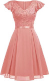 Women Lace Cutout Chiffon Dress