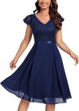 Women Lace Cutout Chiffon Dress