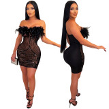 Women Sexy Off Shoulder See-Through Sequin Dress