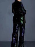 Chic Career Women's Slim Sequin Blazer and Pants Set