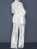 Chic Career Women's Slim Sequin Blazer and Pants Set