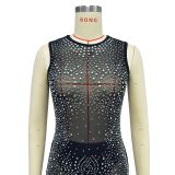 Women Solid mesh Beaded Sleeveless Maxi Dress