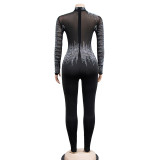 Women Solid mesh Beaded Long Sleeve Jumpsuit
