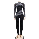 Women Solid mesh Beaded Long Sleeve Jumpsuit