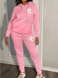 Women Casual Print Fleece Hoodies and Pant Sport Two-Piece Set