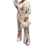 Women Homewear Long Sleeve Printed Two-piece Set
