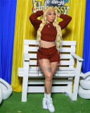 Women Casual Solid Lace-Up Drawstring Long Sleeve Top and Short Two-Piece Set