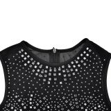 Women Solid mesh Beaded Sleeveless Maxi Dress