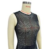 Women Solid mesh Beaded Sleeveless Maxi Dress