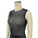Women Solid mesh Beaded Sleeveless Maxi Dress