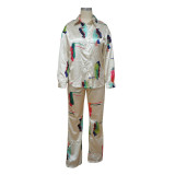 Women Homewear Long Sleeve Printed Two-piece Set