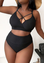 Sexy Plus Size Solid Straps High Waist Bikini Two Piece Swimsuit Sexy Plus Size Solid Straps High Waist Bikini Two Piece Swimsuit
