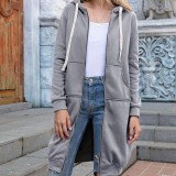 Fall Winter Plus Size Women's Casual Loose Hooded Coat Women Mid Length Hoodies
