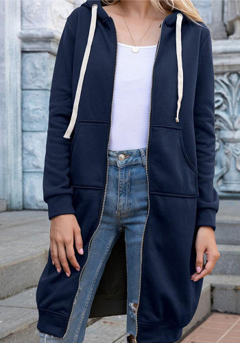 Fall Winter Plus Size Women's Casual Loose Hooded Coat Women Mid Length Hoodies