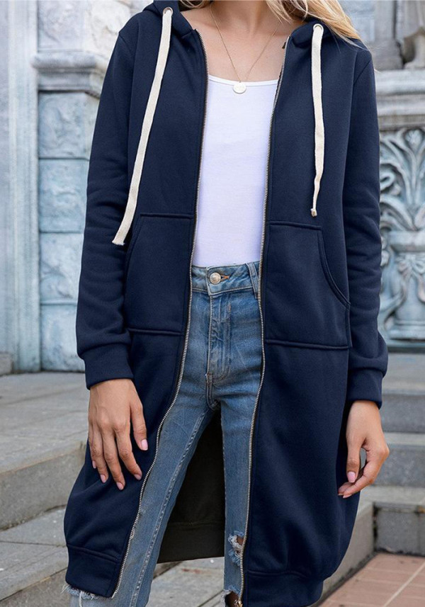 Fall Winter Plus Size Women's Casual Loose Hooded Coat Women Mid Length Hoodies