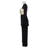 Women's Sexy Slim Waist Contrast Patchwork Long Sleeve Wide Leg Jumpsuit