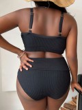 Sexy Plus Size Solid Straps High Waist Bikini Two Piece Swimsuit