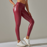 Tight Fitting High Waist Pocket Pu Leather Pants