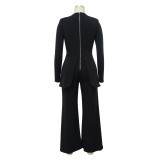 Women's Sexy Slim Waist Contrast Patchwork Long Sleeve Wide Leg Jumpsuit