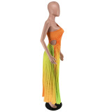 Women's Fashion Gradient Printed One Shoulder Pleated Maxi Dress