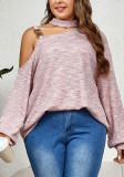 Women Clothing Slash Shoulder Sling Solid knitting Loose Top