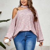 Women Clothing Slash Shoulder Sling Solid knitting Loose Top